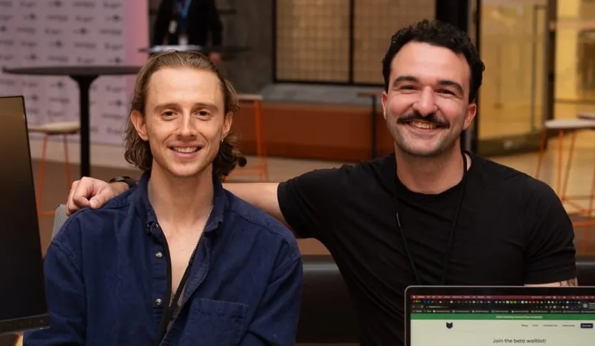 Daniel Delaway and James Kelada smiling together at StartSpace in Melbourne