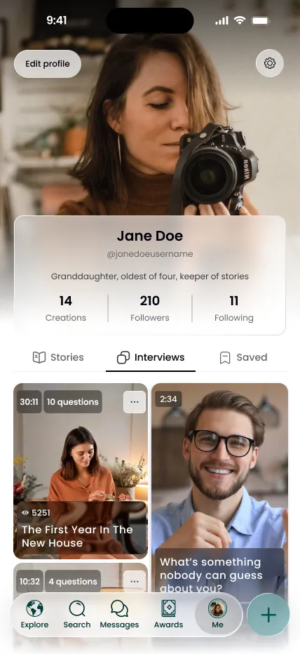 A profile full of saved interviews